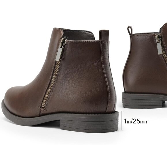 Women's Ankle Brown Boots Short Flat Low Heel Dress Chelsea Casual Classic - Picture 2 of 9